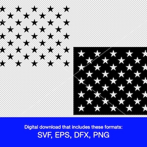 May include: Two black and white images of a field of stars. The first image has 49 stars arranged in a staggered pattern. The second image has 49 stars arranged in a circular pattern.