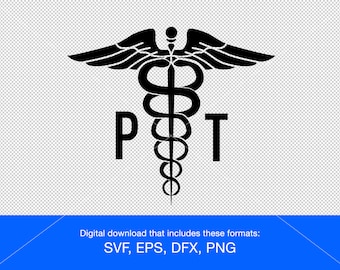 Símbolo médico con letras PT para fisioterapeuta svg png eps dxf