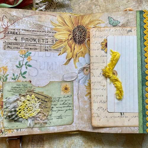 Handmade Vintage Junk Journal | Sunflower Themed Journal | shops Keepsake Notebook