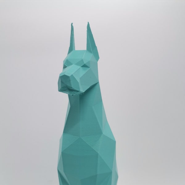 Dobermann Figur 3D Druck Polygon Groß Weiß