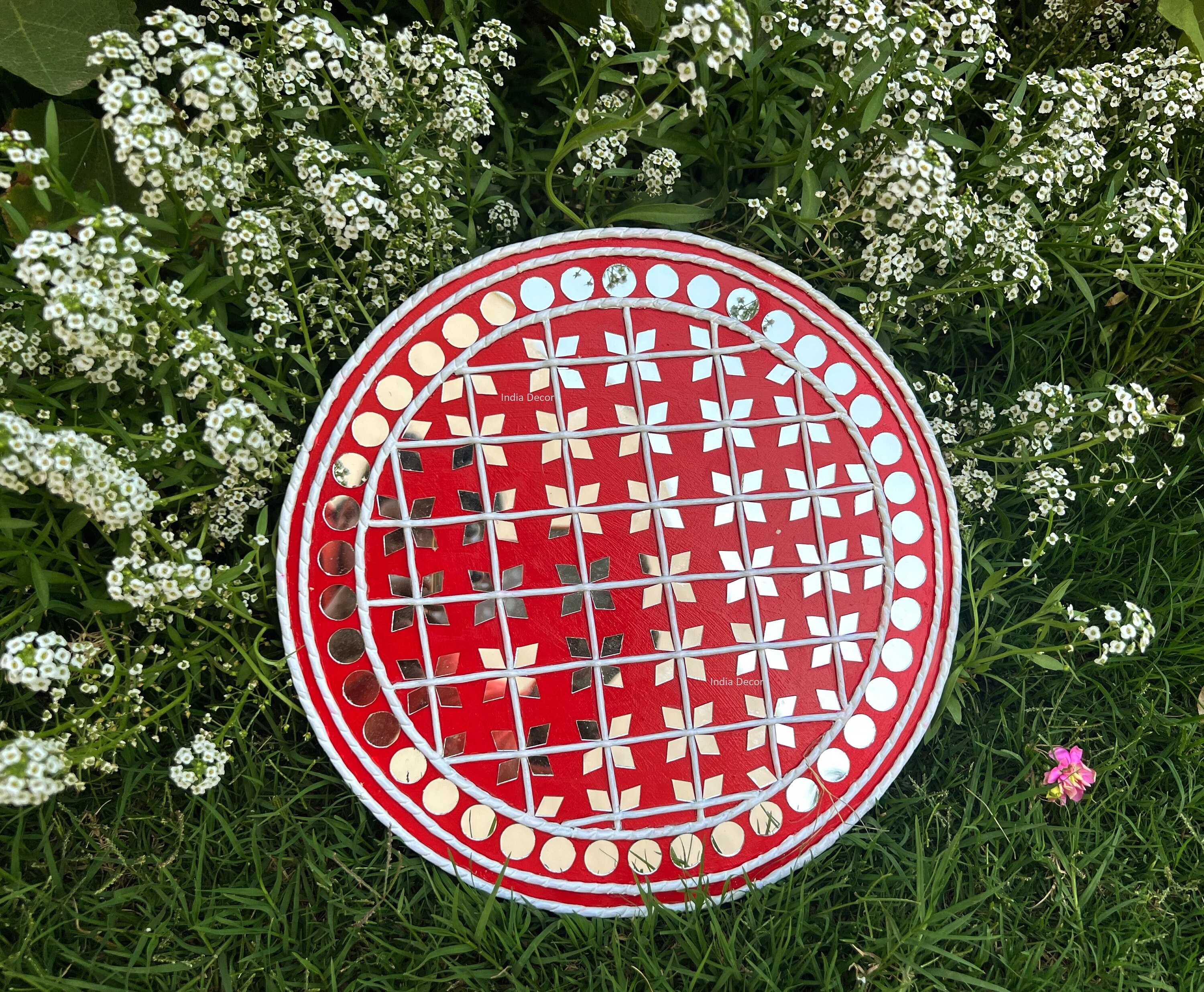 VINTAGE WALL PLATE, Mirror Wall Plate, Indian Mud and Mirror Work Ethnic Wall Hanging Plate