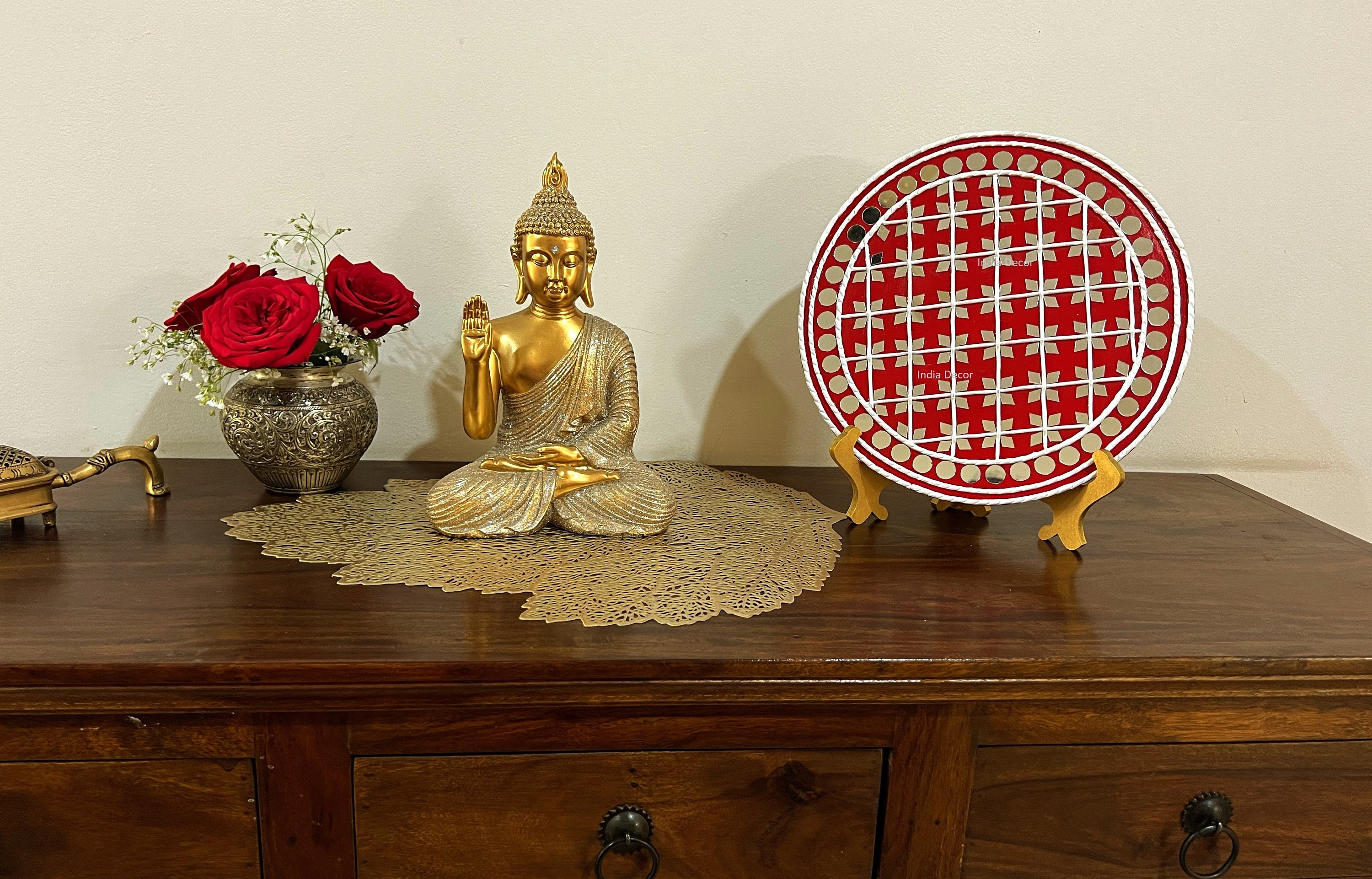 VINTAGE WALL PLATE, Mirror Wall Plate, Indian Mud and Mirror Work