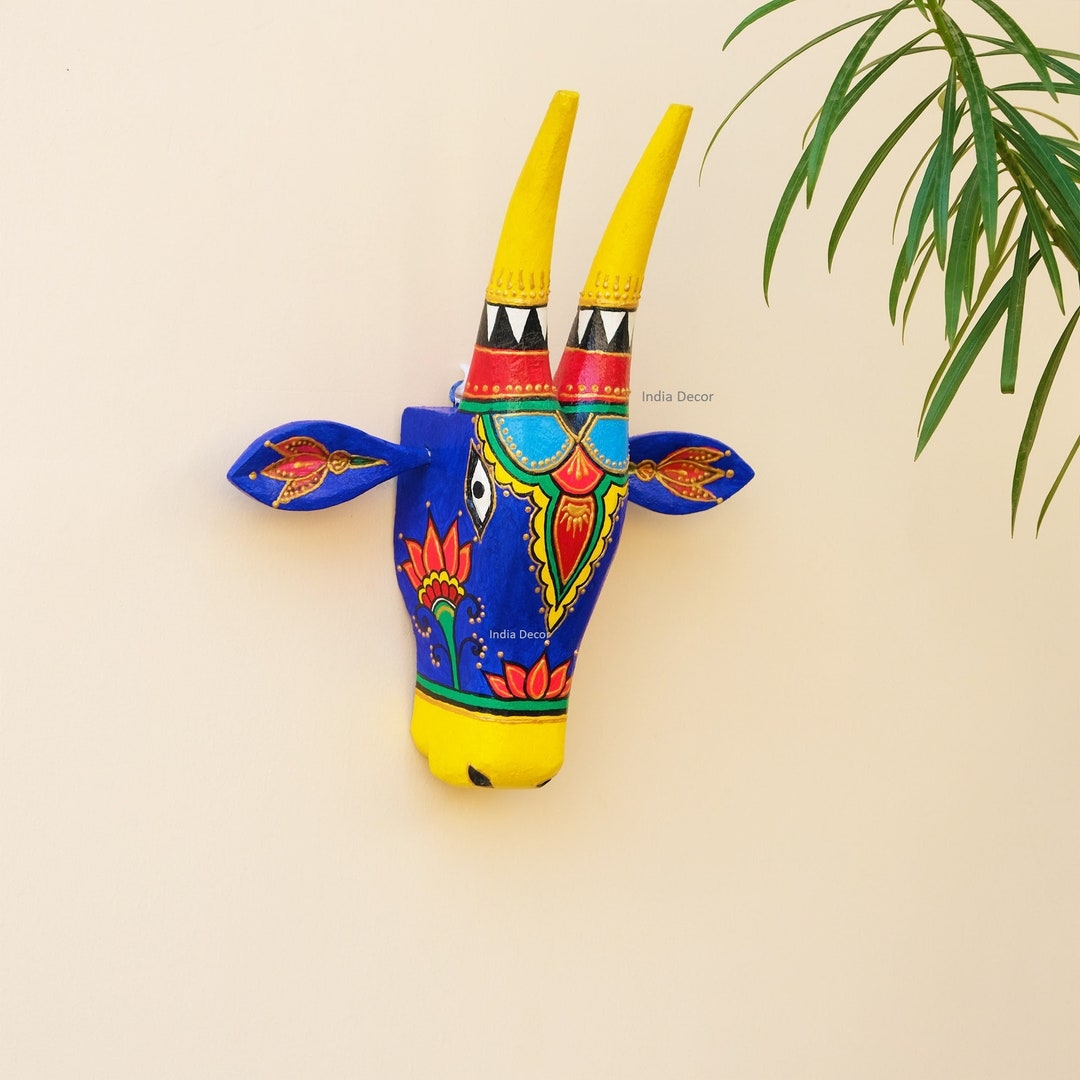 INDIAN COW HEAD Wooden Cow Head Wooden Hand Painted Indian Etsy