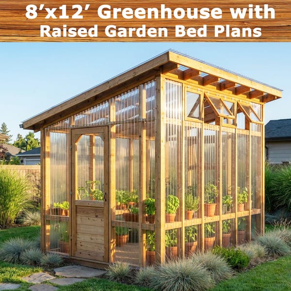 DIY Greenhouse Plans: 8x12 with Raised Garden Bed (PDF Download)