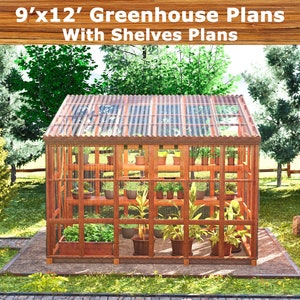 Lean-to Greenhouse Plans With Shelves, DIY 9x12 Greenhouse Build Guide, Step By Step Instructions, Pdf Book Instant Download