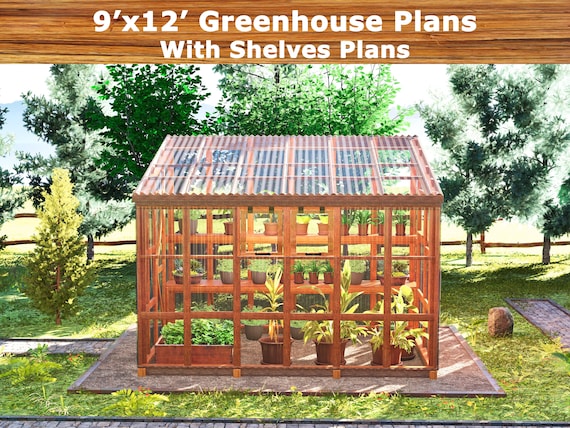 Lean-to Greenhouse Plans With Shelves, DIY 9x12 Greenhouse Build Guide, Step By Step Instructions, Pdf Book Instant Download