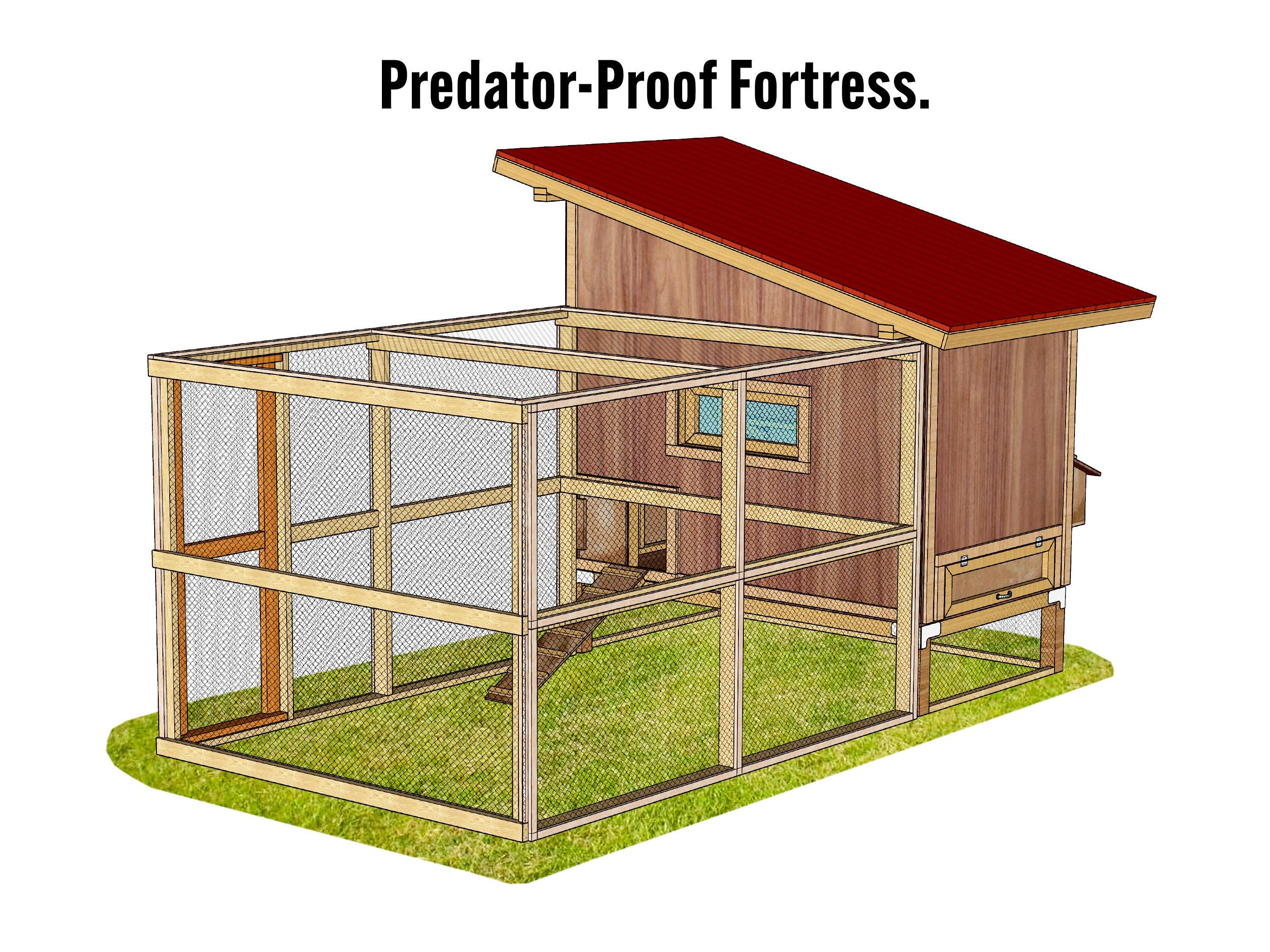 DIY ウォークイン鶏小屋設計図 | 8x10 の大型ラン、12～14 羽の鶏（PDF