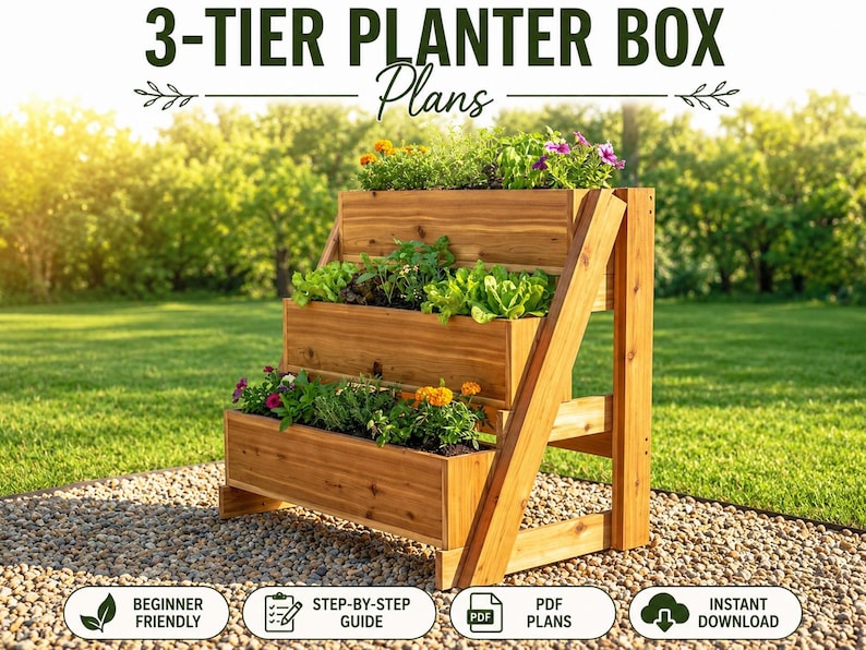 3-tier Planter Box Plans DIY | Vertical Garden Woodworking Projects ...