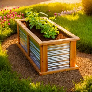 Raised Garden Bed Plans, Wood/Metal Planter Box Plans, Outdoor Soil Bed, Elevated Flower Planter Box, Easy To Make With 2x4&#39;s Cedar & Metal