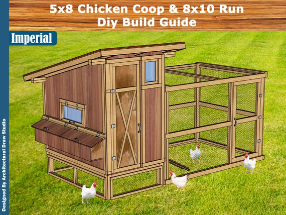 Chicken Coop Plans With Run, Diy Build Guide, Step by Step Instructions, Simple Chicken Coop Constructions, Printable PDF Instant Download