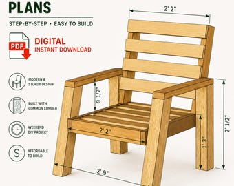 DIY Garden Chair Plans: Easy Woodworking Project, Outdoor Furniture, Patio Adirondack Chair Style | Step-By-Step