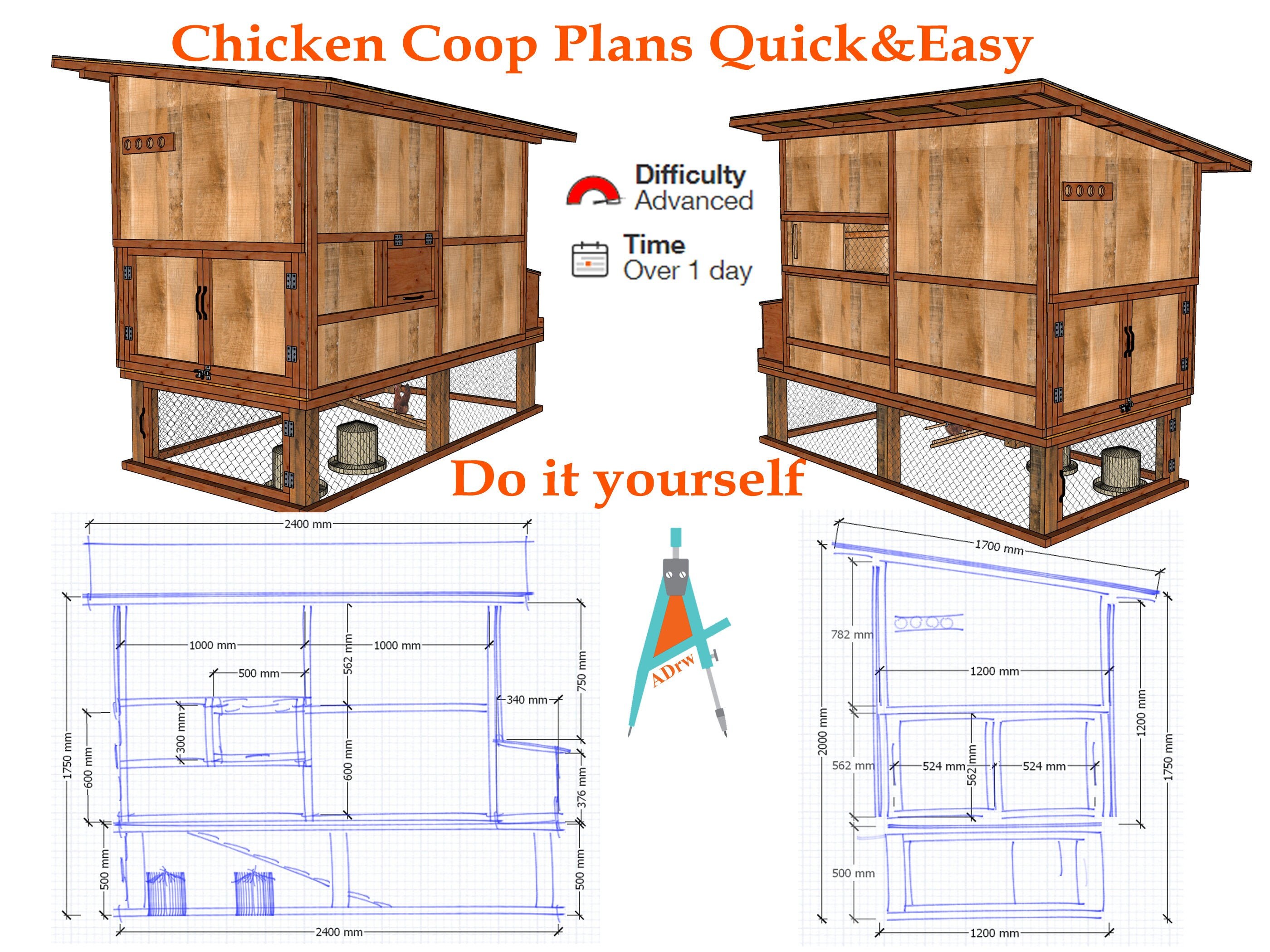Chicken Coop Plans Simple Chicken Coop Construction Modern Etsy