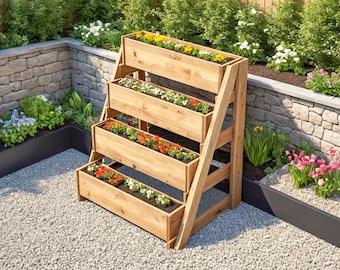 DIY-plannen voor 4-laagse plantenbak: verhoogd tuinbed, terrasbloembak (pdf-download)