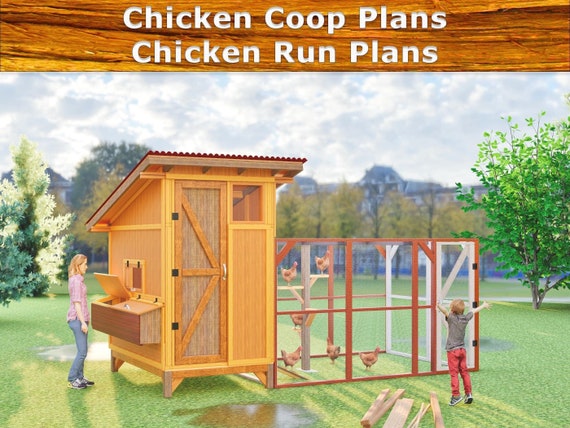 Chicken Coop Plans With Run Enclosure, Walk In Chicken Coop Attached Run for 10-16 Backyard Chickens, Diy Coop Plans Digital Download