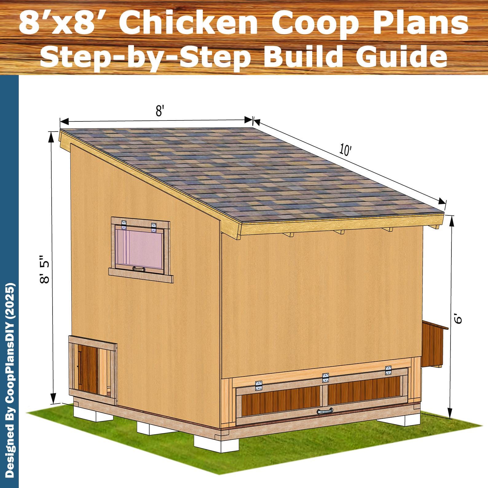 8x8 Chicken Coop Plans: DIY Garden Shed Style | Walk-in Coop for 16-20 ...
