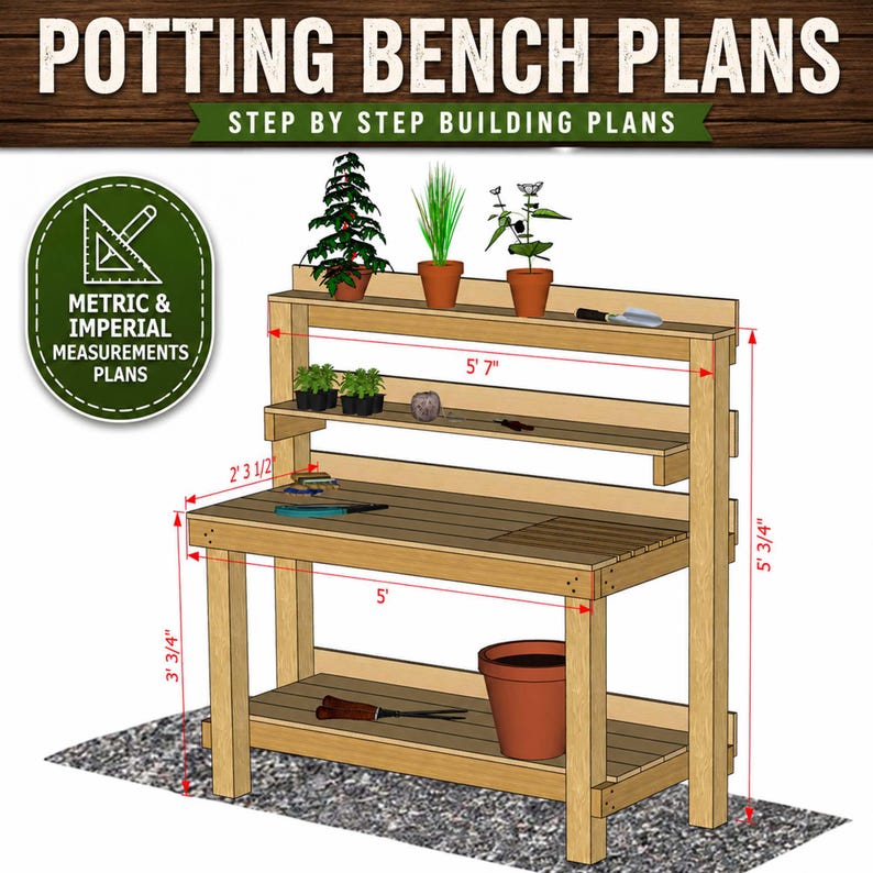 Plans de banc de rempotage bricolage : guide de construction de table de jardinière (téléchargement PDF) image 3
