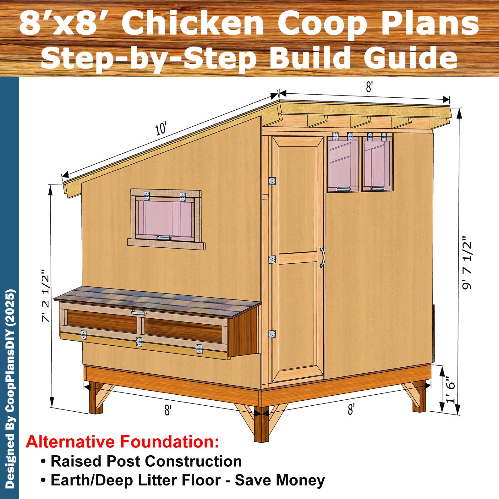 8x8 Chicken Coop Plans: DIY Garden Shed Style | Walk-in Coop for 16-20 ...