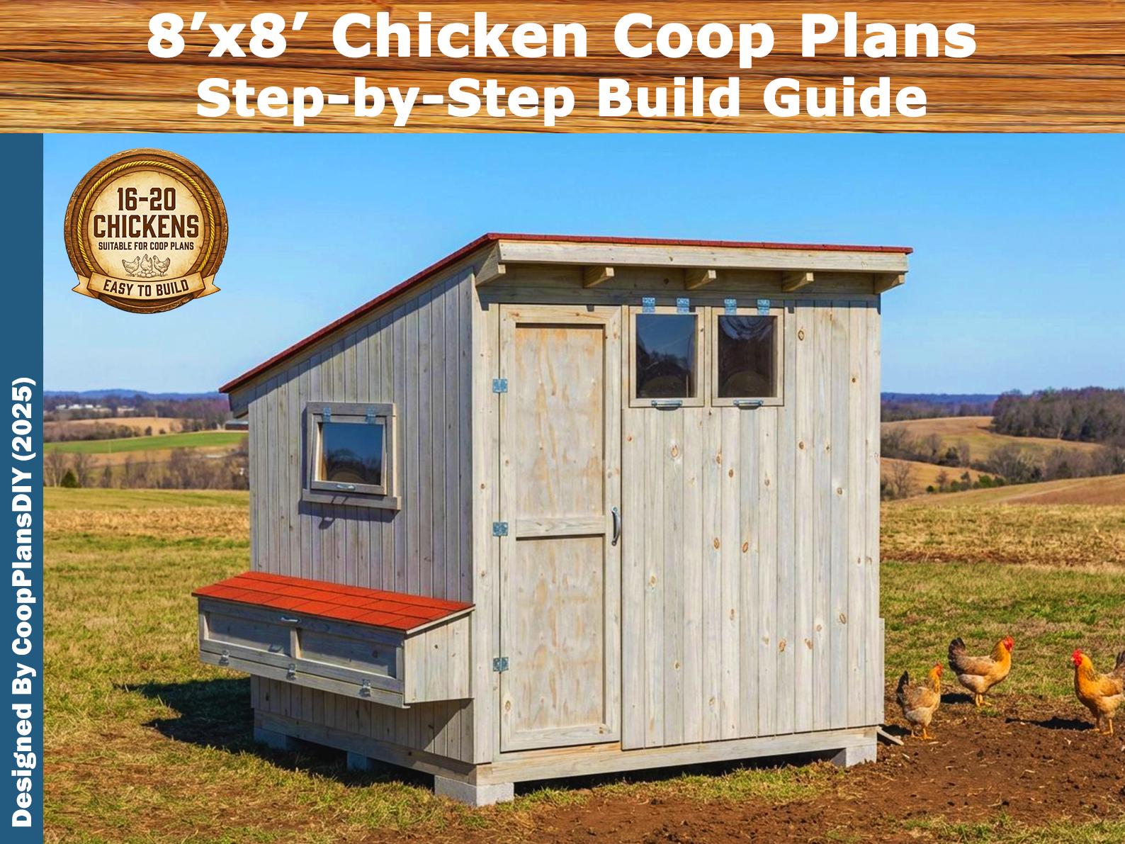 8x8 Chicken Coop Plans: DIY Garden Shed Style | Walk-in Coop for 16-20 ...
