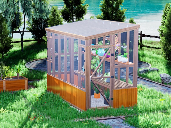 Greenhouse Plans DIY 6x12 Garden Greenhouse with Raised Garden Bed Plans, Easy-to-Build Wood Greenhouse Building Guide, PDF Digital Download