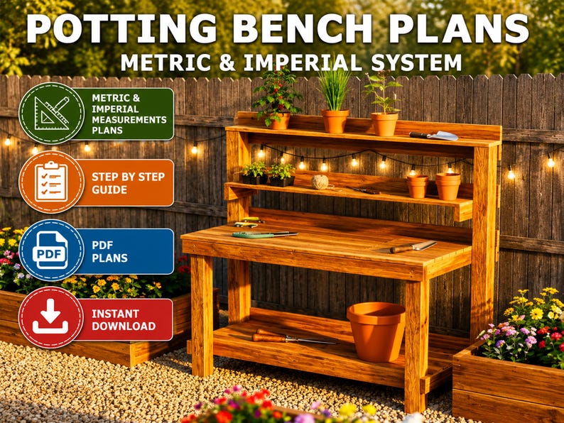 Plans de banc de rempotage bricolage : guide de construction de table de jardinière (téléchargement PDF) image 2