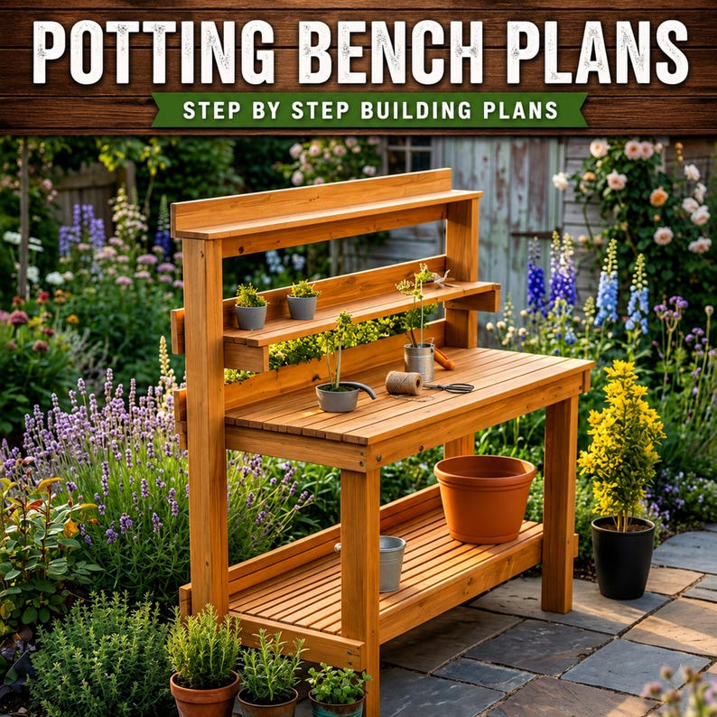 Plans de banc de rempotage bricolage : guide de construction de table de jardinière (téléchargement PDF) image 1