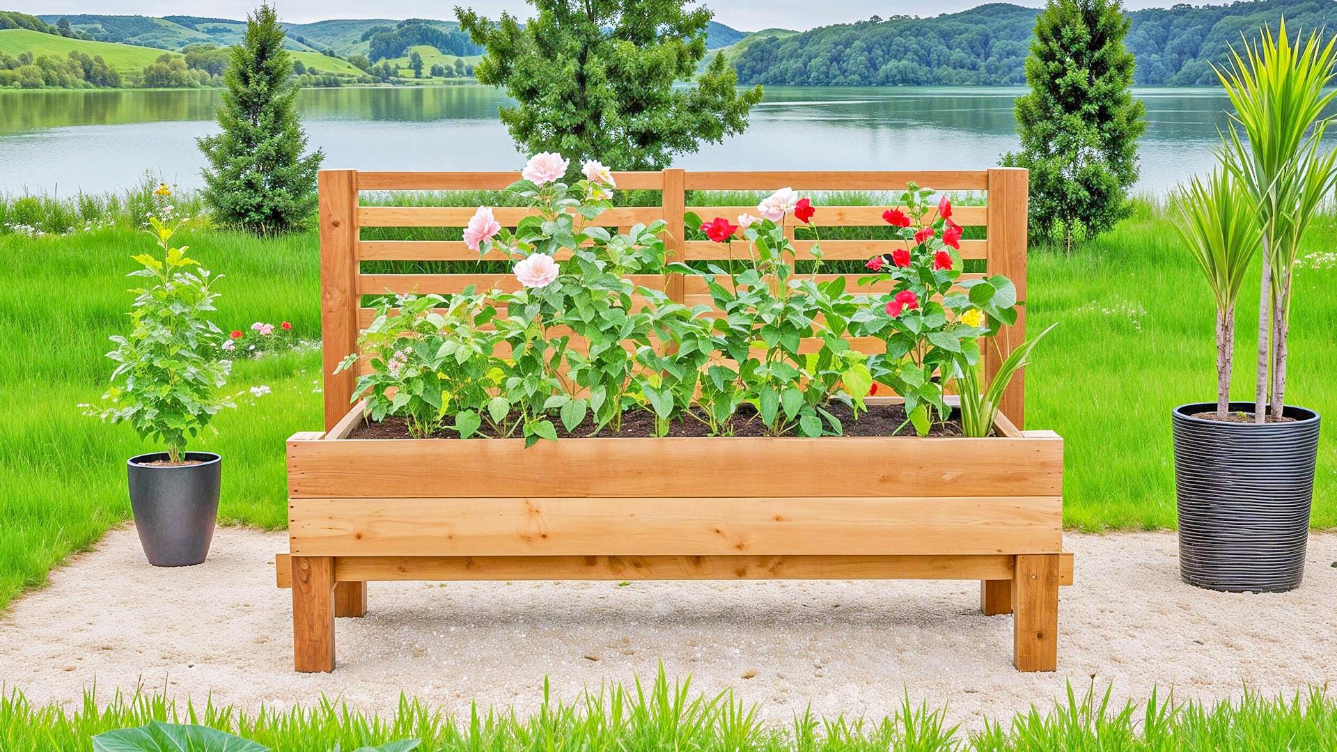 HAPPYGRILL 隆起ガーデンベッド トレリス付き 木製高架ガーデンベッド