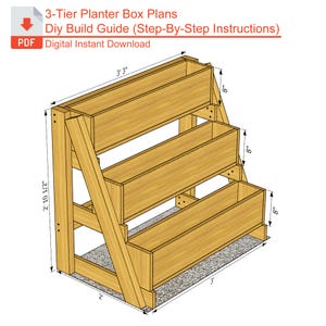 DIY 3-laagse plantenbakplannen, eenvoudige verhoogde tuinbak, gelaagde plantenstandaard, doe-het-zelf houtbewerkingsplannen voor beginners, digitale pdf-download
