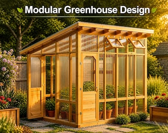 8x10 Greenhouse Plans DIY | Modular Expandable to 20ft | Custom Wood Greenhouse Build Guide PDF