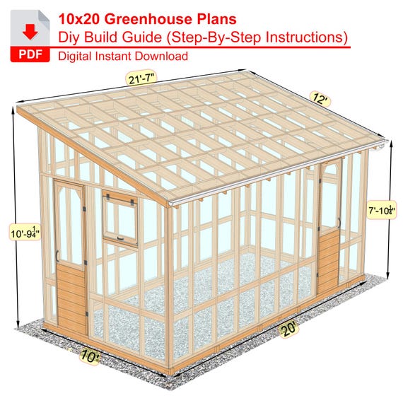 10x20 DIY Greenhouse Plans PDF, Build a Backyard Greenhouse with Easy Steps, Printable Woodworking Garden Project, Greenhouse Building Guide
