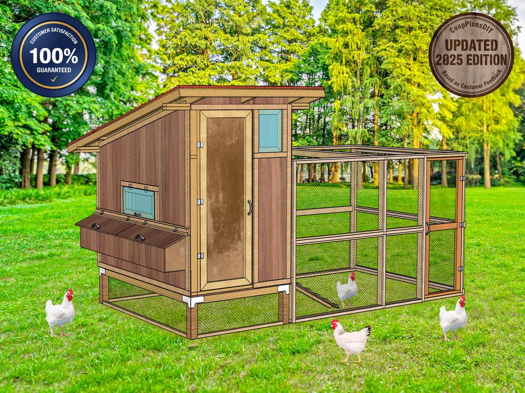 DIY鶏小屋プラン（ラン付き、5x8インチ）｜12～14羽の鶏を飼育できる