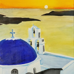 Original Hand Painted Acrylic Painting of Santorini, Greece on 18&quot;x24&quot; Stretched Canvas
