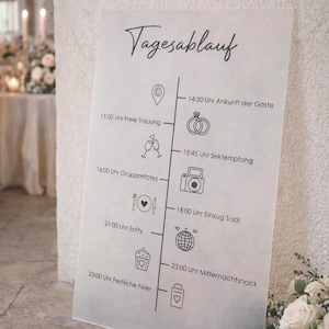 Panneau personnalisé avec le déroulement de la journée de mariage