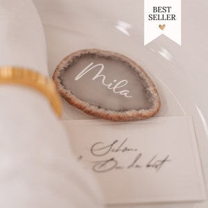 edle Platzkarten aus Achat für Hochzeit - Achatscheibe - individuell personalisiert mit Wunschnamen - Gastgeschenk Namenskarten