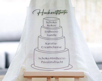 Hochzeitstorte Schild auf Acryl | Candy Bar Hochzeit Torte Dessert | Acrylschild satiniert milchig | personalisiert | DIN A4