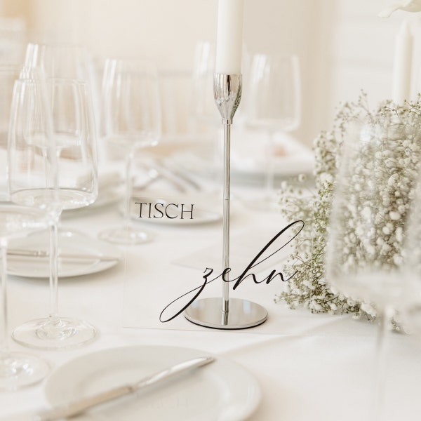 Tischnummer | Acryl | Hochzeit | weiß | gold | Tischzahlen | Tischdekoration | schlicht | minimalistisch | Kalligraphie | Acrylglas