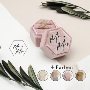 Mr & Mrs ring box made of fine velvet for weddings - personalized ring box for wedding rings - engagement ring box - in 4 colors