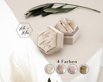 Mr & Mrs Ringbox aus edlem Samt für Hochzeit - personalisiertes Ringkästchen für Trauringe - Verlobungsring Box - in 4 Farben