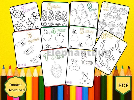 number flashcards printable numbers 1 to 10 cards fruit etsy