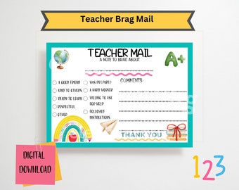 Teacher Mail, Note from Teacher, Teacher Report, Teacher Brag, Reward Chart, Happy Mail, Rainbow Teacher, Positive Mail, Printable Classroom