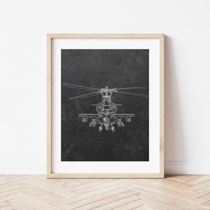 Military Wall Art, Apache, Attack Helicopter, Aircraft, Black Board, Digital File Download, Modern Warfare