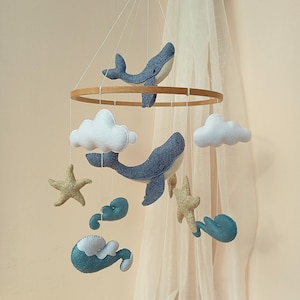 Felt Whale Baby Mobile: Nautical Nursery Decor with Starfish & Waves