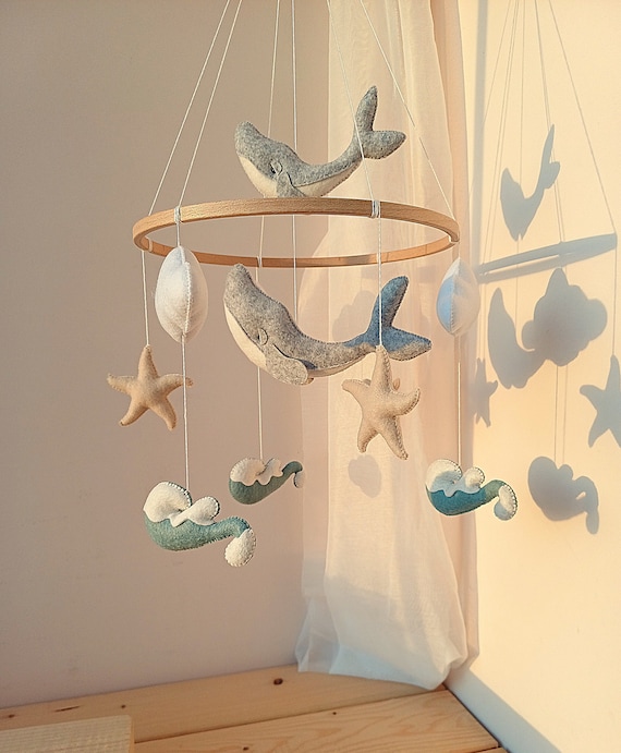 Baby mobile whales ,clouds, starfish. Nautical baby decor. Baby mobile ocean. Crib mobile. Neutral baby mobile.