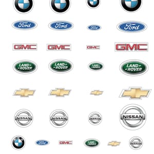 May include: A collection of car logos, including BMW, Ford, GMC, Land Rover, Chevrolet, and Nissan. The logos are arranged in a grid pattern on a white background.