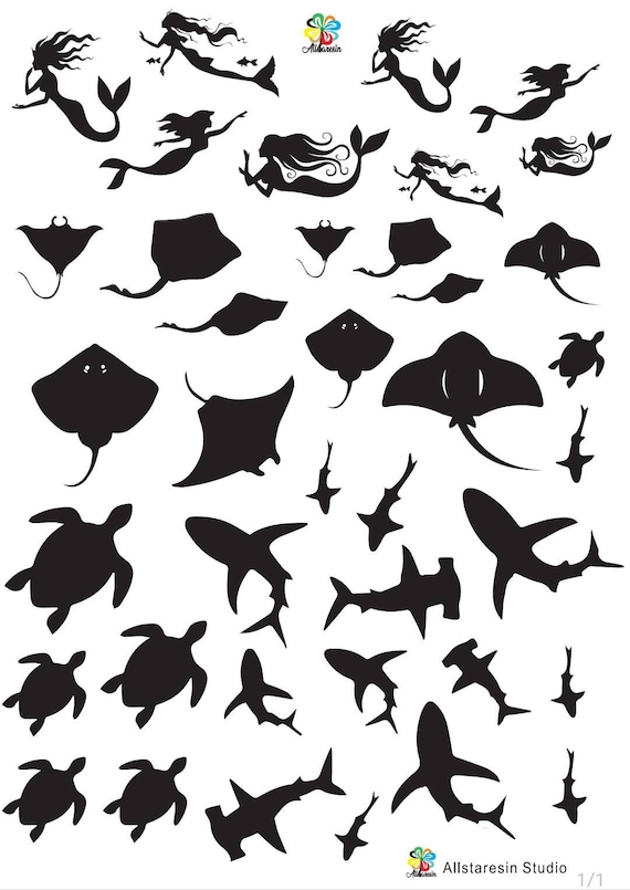 full sheet transparency resin supplies, sea animal sticker, resin art, ocean habitat, shark sticker, acetate, epoxy mold supply, resin foils
