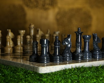 Handcrafted Marble Chess Set | Stone Board & Pieces, Velvet Gift Box