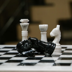 Handmade Marble Chess Pieces, Black and White Stone, Replacement Set