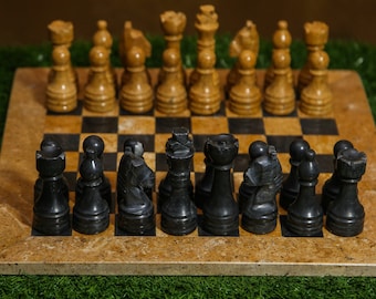 Handcrafted Marble Chess Set | Stone Board & Pieces, Velvet Gift Box