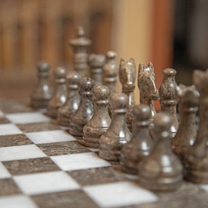 Large Marble Chess Set with Handmade Chess Pieces - Perfect Housewarming Home Decor & Gift for Him