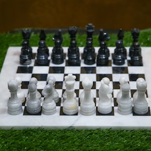 Large Marble Chess Set with Handmade Chess Pieces - Perfect Housewarming Home Decor & Gift for Him