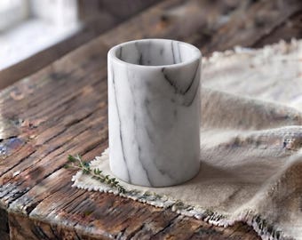 White Marble Utensil Holder, Onyx Wine Chiller, Heavy Stone Flower Vase